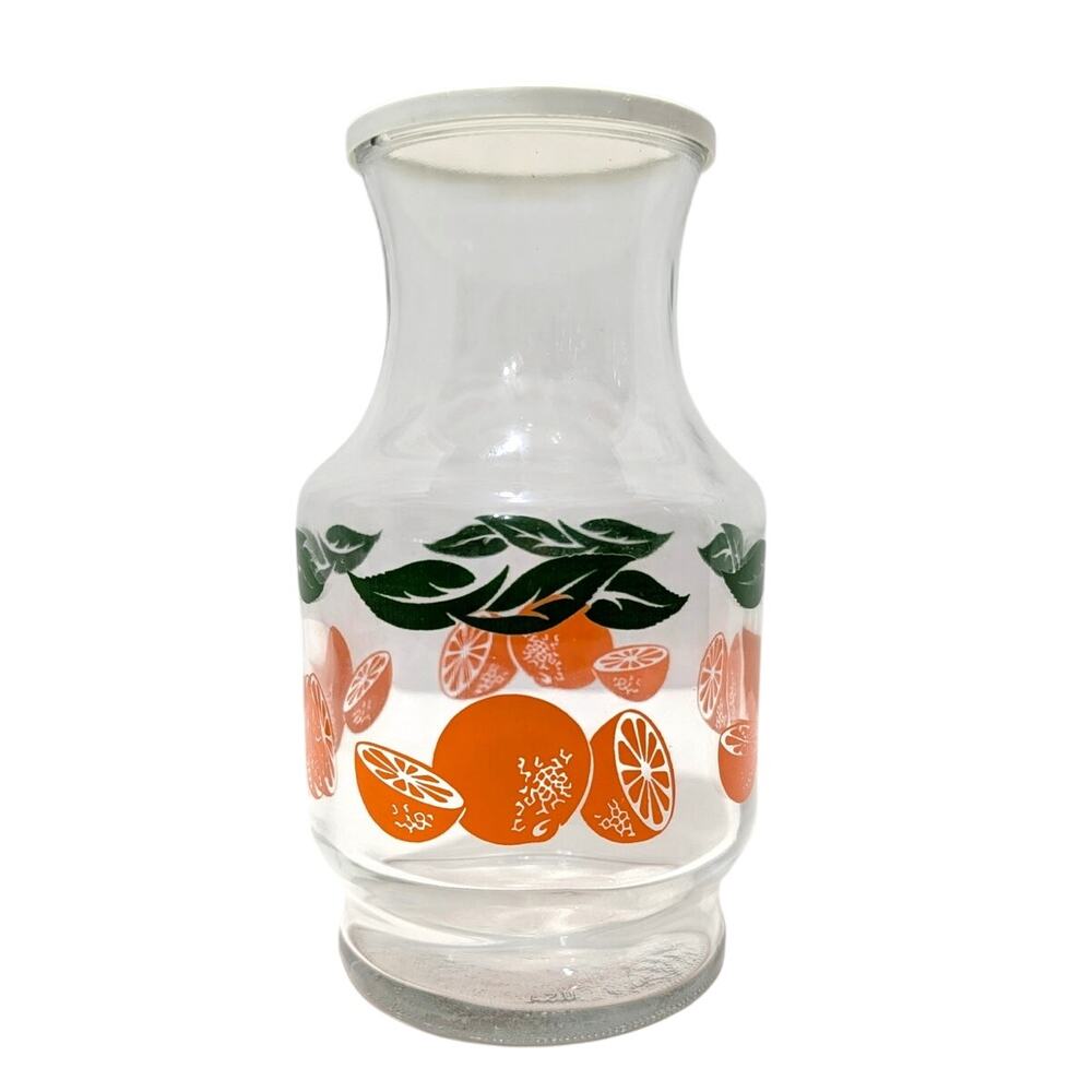 Vtg Anchor Hocking Glass Orange Blossom Juice Carafe w Lid Jar Jug Pitcher